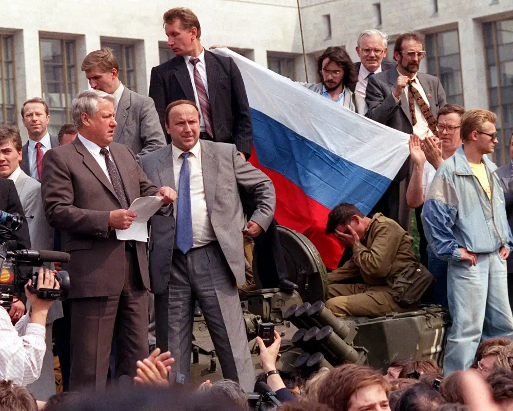 Boris Yeltsin in front of the Russian parliament, August 19, 1991.